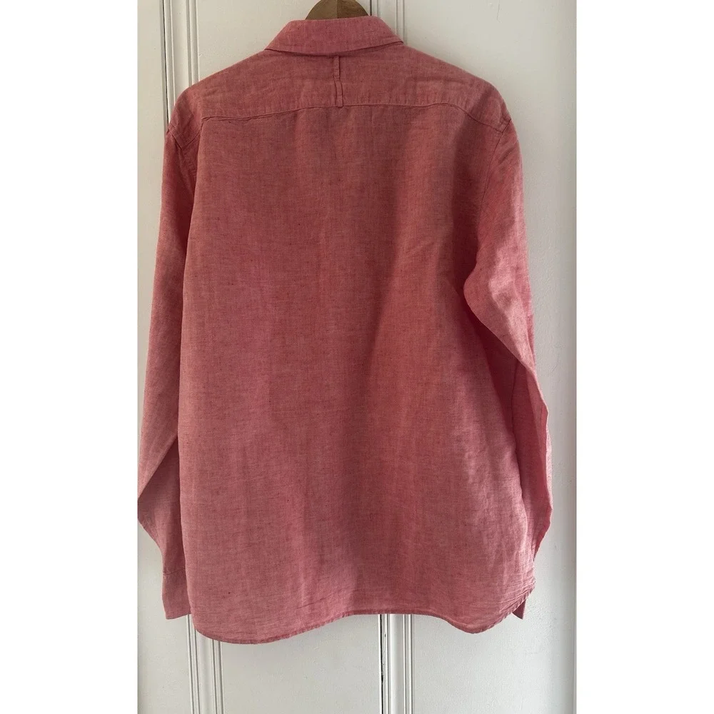 Banana Republic Linen Blend Button Front Shirt Men M Pink Coral Long‎ Sleeve
